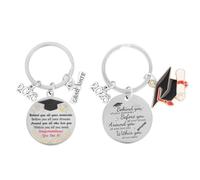 KIUEZIR 2 Packs Graduation Keyrings for University Graduates - Warm Words Engraved Stainless Steel Keepsake, Inspirational Graduation Cap Charm, Elegant Commencement Present for Class of 2026