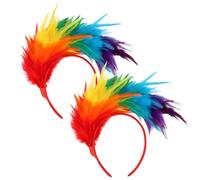 KIUEZIR 2pcs Rainbow Feather Headband for Pride Month - Vibrant Feather Hair Bands, Multi-colour Pride Hair Accessories for Parade Participants, Festival Wear & Themed Adult Party Outfits, Flexible