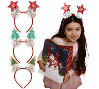 KIUEZIR 3 Packs Christmas Headbands for Women - Festive Star & Tree Designs with Silver Glitter Ribbon, Sparkly Red & Green Hairbands for Adults Holiday Gatherings, Christmas Photos & Party Headwear