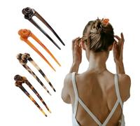 KIUEZIR 4 Packs French Twist Hair Pins for Women - Floral Shaped Acetate Hair Forks Sticks with Tortoise Shell Patern, Cute Braid & Updo & Bun Accessories for Parties & Daily Elegance
