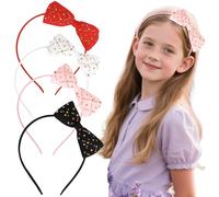 KIUEZIR 4pcs Rhinestone Bow Headbands for Women - Shiny Fabric Hair Hoop Headband with Adjustable Stretch, 4 Colors (Pink/White/Red/Black) Accessories for Everyday Use & Party Hairstyles