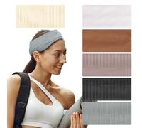 KIUEZIR 6 Packs Elastic Wide Knitted Head Bands for Women, Gentle & Breathable Fabric Thick Hairbands for Workouts, Yoga, Running & Daily Styling - 6 Colors (White/Beige/Khaki/Grey/Brown/Black)