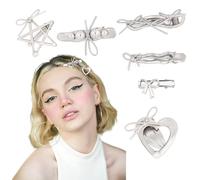 KIUEZIR 6 Packs Silver Snap Hair Clips Set - Metal Duckbill Clips with 6 Versatile Appearance and Bow Decor, Stylish & Sweet Y2K Hair Accessories for Women Date Night/Parties/Vacations