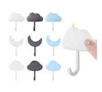 KIUEZIR 9pcs Hooks Wall Mounted, Self Adhesive Holder for Wall in Moon & Stars & Clouds Design, Decorative No Drilling Sticker Hanger, Cute Stick on Hooks for Hanging Clothes, Towel, Keys & Hats