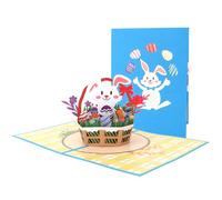 KIUEZIR Adorable Pop Up Easter Card, Holiday Bunnies & Flower Hamper Basket Design, 3D Easter Greeting Card and Envelope and Small Writing Pad, Perfect Festive Present for Family Members