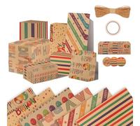 KIUEZIR Brown Happy Birthday Wrapping Paper Sheets - Included 6 Packs Thick Kraft Paper, Tape, Tags and Jute Strings, Perfect Present Wrap Set for Women & Mens Birthday & Any Occasion, 50 × 70cm