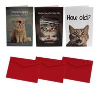 KIUEZIR Cat Birthday Card Multipack for Women & Men, Cute Cat Motifs with Funny Texts, Foldable & Thick & Durable Greeting Cards with Red Envelopes, Birthday Presents for Cat Lovers(18 * 12cm, Folded)