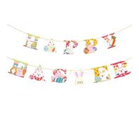 KIUEZIR Easter Garland - Colourful "Happy Easter" with Cute Easter Bunny Designs, Thick & Durable Cardboard Material, DIY Merry Easter Decoration for Outdoor Parties & Spring Decoration Outdoor