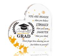KIUEZIR Graduation Presents for University Students - Heart Shaped Acrylic Plaque with Inspirational Quotes, Elegant Keepsake, Commemorative Desk Ornament for Postgraduates & Friends (10cm x 10cm)
