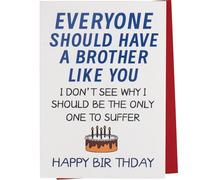 KIUEZIR Happy Birthday Card for Brother, Birthday Cake Motif with Short & Funny Texts Design, Thick & Durable & Foldable Greeting Card Includes Red Envelope for Men, Adults Birthday Prensents, Blue