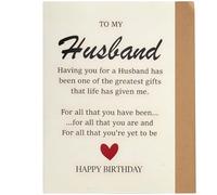 KIUEZIR Happy Birthday Card for Husband, Small Heart Motif with Short & Warm Texts Design, Thick & Durable & Foldable Greeting Card Includes Brown Envelope for Men, Adults Birthday Prensents, Khaki