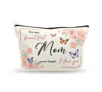 KIUEZIR Mum Make Up Bag, Soft & Lightweight Linen Material with Smooth Zipper and Warm Words Print, Portable Travel Cosmetic Makeup Bag, Ideal Mothers Day Presents for Women, Birthday Presents for Mum