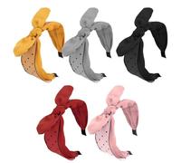 KIUEZIR Pack of 5 Bows Wide Headbands for Women, Cute Bow Knot Headbands with Polka Dot Print in Black/Pink/Grey/Red/Orange, Soft Fabric & Non-Slip Hair Bands for Women, School/Parties