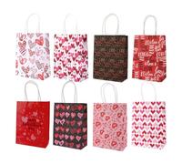 KIUEZIR Red & Black Valentines Bags, 16 pcs Thick Kraft Paper Materials with 8 Different Designs, Valentine’s Day Party Bags with Handles for Candy, Sweets & Present Wrapping, 21 * 15 * 8cm