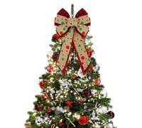 KIUEZIR Red & White Christmas Tree Bow - 37x19.5cm Double-Layer Ribbons Design with Dots & Plaid Pattern, Lightweight & Durable Fabric Bow for Xmas Tree Topper & Holiday Home Decorations