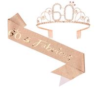 KIUEZIR Rose Gold 60th Birthday Tiara & Sash Set - Sparkling Rhinestone Crown Headband with "60 & Fabulous" Glitter Sash, Elegant Party Headwear for Women's Milestone Celebrations & Anniversary