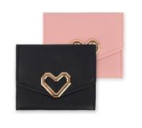 KIUEZIR Women's Compact Coin Purse with Heart Motif Buckle - Small Ladies Wallet for Essential Cards & Changes, Elegant Synthetic Leather Pouch Bag for Daily Commutes & Evening Out (Pink & Black)