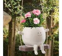 KIUGCO Swing Face Planter Pots, Hanging Planter Pot for Indoor, Face Planters Pots Head for Indoor, Swinging Plant Pot Decor, Plant Holder, Resin Flower Pots, Ideal Gifts for Father's Day, White
