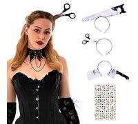 Kiuiom Halloween Knife in the Head, Axe Headbands, Bloody Scissors Headband, Knife Headband, Halloween Horror Hair Bands with 30 Sheets Tattoo Stickers, Suitable for Prank, Halloween, Carnival