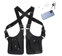 Kiuiom Leather Anti-Theft Shoulder Holster, Adjustable Armpit Holster Bag with Double Compartments, Unisex Shoulder Bag Men, Casual Mobile Phone Case Purse for Outdoor Travel, Black