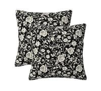 KiuLoam Black Cream Floral Pillow Covers 16x16 Set of 2 Modern Vintage Flower Block Print Decorative Throw Pillow Covers Sofa Pillow Cases Farmhouse Cushion Covers Home Couch Bed Decor