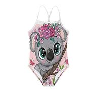 KiuLoam Cute Cartoon Koala with Flowers Girls One-Piece Swimsuit Quick Dry Beach Swim Bathing Suit for 3-4 Years Little Girls, Koala, 5-6 Years