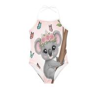 KiuLoam Cute Cartoon Koala with Flowers Girls One-Piece Swimsuit Quick Dry Beach Swim Bathing Suit for 3-4 Years Little Girls, Koala, 5-6 Years