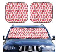 KiuLoam Cute Strawberry Pink Car Windshield Sun Shade Auto Foldable 2pcs Window Sunshades for Most Windshield Fodable Sun Visor Protector Car Front Window Protective, Large