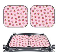 KiuLoam Cute Strawberry Pink Car Windshield Sun Shade Auto Foldable 2pcs Window Sunshades for Most Windshield Fodable Sun Visor Protector Car Front Window Protective, Large