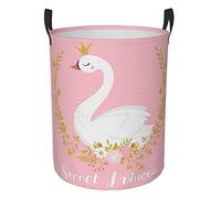KiuLoam Cute Swan Princess Laundry Baskets, Bedroom Hamper Collapsible Waterproof Oxford Fabric with Handle Foldable Cloth Washing Bin Tote Bag (16.5 Inches)