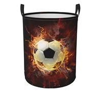 KiuLoam Fire Soccer Laundry Baskets, Bedroom Hamper Collapsible Waterproof Oxford Fabric with Handle Foldable Cloth Washing Bin Tote Bag (16.5 Inches)