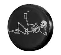 Kiuloam Funny Skeleton Human with A Glass Spare Tire Cover Polyester Universal Sunscreen Waterproof Wheel Covers for Jeep Trailer RV SUV Truck and Many Vehicles (14" for Diameter 23"-27")
