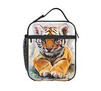 KiuLoam Insulated Lunch Box Oil Painting Baby Tiger Reusable Lunch Bag With Shoulder Strap For Women/Men/Girls/Boys Lunchbox Meal Tote Bag