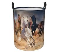 KiuLoam Running Horses in The Storm Laundry Baskets, Bedroom Hamper Collapsible Waterproof Oxford Fabric with Handle Foldable Cloth Washing Bin Tote Bag (16.5 Inches)