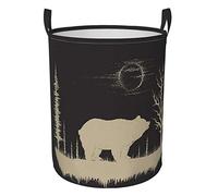 KiuLoam Vintage Forest Bear Animal Laundry Baskets, Bedroom Hamper Collapsible Waterproof Oxford Fabric with Handle Foldable Cloth Washing Bin Tote Bag (16.5 Inches)