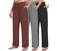 Kivdol 3 Pack Women's Lounge Pants Cozy Wide Leg Lounge Pants with Pockets Loose Flowy Yoga Sweatpants Workout Comfy Pants, Black/Dark Grey/Coffee, Medium