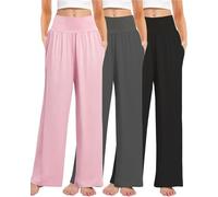 Kivdol 3PACK Women's Casual Loose Wide Leg Cozy Pants Yoga High Waisted Sweatpants Comfy Lounge Pants with Pants with Pockets, Black, Gray, Light Pink, Large