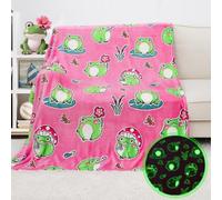 KIVEE Frog Gifts for Girls, Glow in The Dark Blanket, Soft Cozy Pink Throw for Kids, Cute Frog Stuff Bedroom Decor, Birthday Gifts for Girls, 40" x 50"