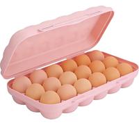 Kivinia 18 Girds Egg Holder Container, Egg Storage Container with Lid for Kitchen Fridge Travel Camping Picnic Outdoor, Portable Fridge Eggs Organizer Storage Tray Keep Eggs Fresh, Space-saving, Pink