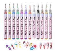 Kivinia Nail Art Pens, 12 Color 3D Nail Art Pen Set, 0.5MM Nail Polish Pens, Quick Drying Waterproof Long-Lasting Acrylic Nail Art Graffiti Pen, Nail Art Markers, Nail Varnish Pens for DIY Nail Art