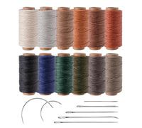 Kivisin 12 Classic Colors Round Waxed Thread, 0.8mm 35Yards Spool Polyester Wax Coated Cord Heavy Duty String for Leather Sewing, Stitching, Bookbinding, Upholstery Repairing and Micro Braiding