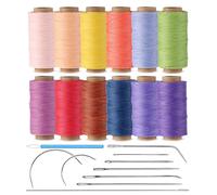 KIVISIN Round Waxed Thread 12 Spools Assorted, 0.55mm 70 Yards Each, Bonded Polyester Wax Cord for Leather Sewing, Beading, Knotting, Bracelets and Micro Macrame Jewelry Craft Making