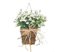 Kivivaka 2024 Spring Artificial Daisy Hanging Basket, 35cm Floral for Door Wreath with Silk Flowers and Branches Home Front Porch Decoration