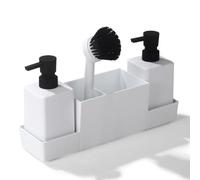 Kivivaka ABS Plastic Kitchen Sink Organizer Set, Soap Dispensers Sponges Brush Drip Tray 5 Colors(White)