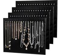Kivivaka Black Leather Jewelry Display Stand with 17 Hooks, Portable Foldable Necklace Storage Board Organized Necklaces & Bracelets, 4-Piece Set