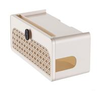 Kivivaka Fake Rattan Cable Management Box Power Strip Wire Cord Hider Bin | 30x13x13.5cm Size, Open for top Lid, Dual Side Exit Ports, Tough ABS Body, Home Office Rig