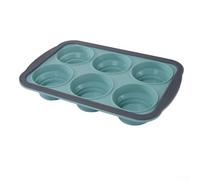 Kivivaka Foldable Silicone Cupcake Tin 6 Cavity Space Saving(Blue)