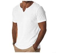 Kivivaka Herren V-Ausschnitt T-Shirt Kurzarm Loose Fit Baumwolle Leinen | Loose Fit , V-Ausschnitt Design, atmungsaktiv, ideal für warme Tage, sommerlich leicht