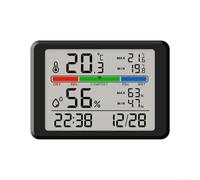 Kivivaka Indoor Thermometer Hygrometer Electronic LCD Display Monitor Temperature Humidity With Clock Function 12/24 Hour Format Magnetic Or Wall Mount(Black 2310)