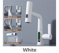 Kivivaka Intelligent Digital Display Pull-Out Kitchen Faucet with Temperature Display, 360 Swivel, 60cm Reach, for Bathroom and RV Sinks, White White